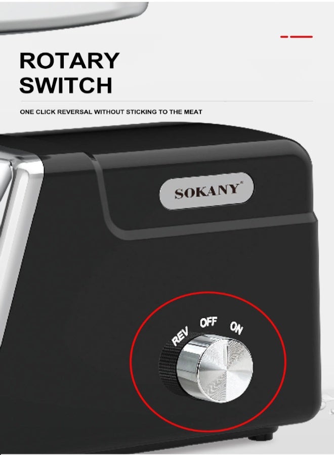 سوكاني مفرمة لحم كهربائية، مطاحن طعام، مفرمة لحم كهربائية بقوة 2800 واط بشفرات من الفولاذ المقاوم للصدأ، طقم صنع النقانق والكبة للاستخدام المنزلي والتجاري، SK-06044، فضي/أسود - Image 4